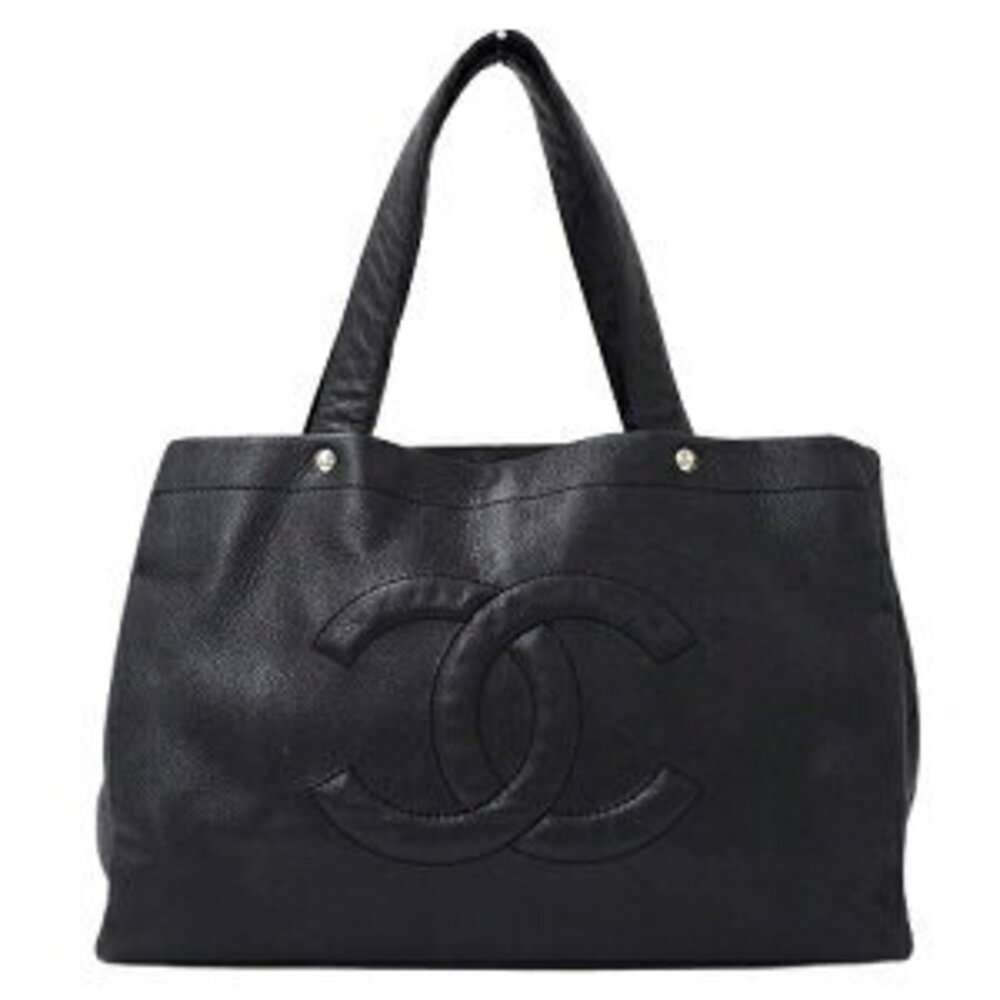 CHANEL Wild Stitch Tote Shoulder Bag Black Leather
